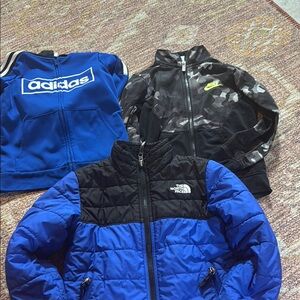 North face coat  , Adidas and Nike Jackets size 6 boys